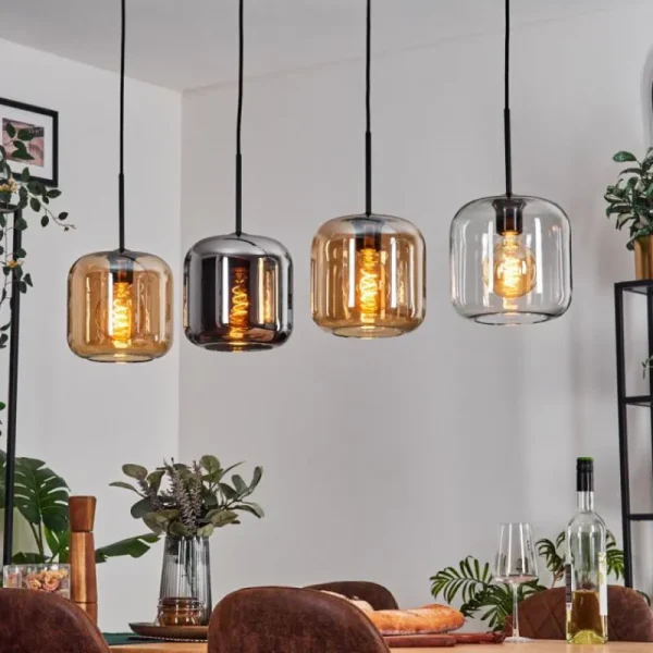 hofstein Lauden Suspension Ambre, Chrome, Clair, 4 lumières* Lampes En Verre