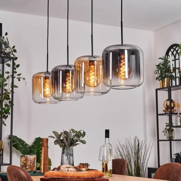 hofstein Lauden Suspension Ambre, Clair, Fumé, 4 lumières* Lampes Modernes