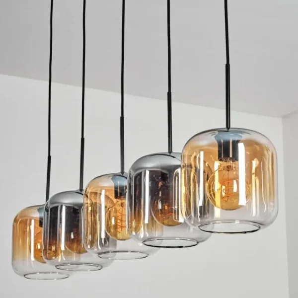 hofstein Lauden Suspension Ambre, Clair, Fumé, 5 lumières* Lampes Modernes