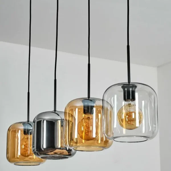 hofstein Lauden Suspension Ambre, Chrome, Clair, 4 lumières* Lampes En Verre