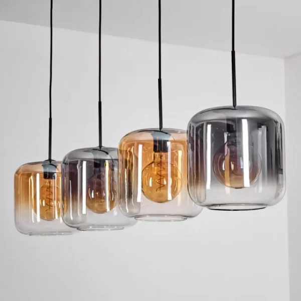hofstein Lauden Suspension Ambre, Clair, Fumé, 4 lumières* Lampes Modernes