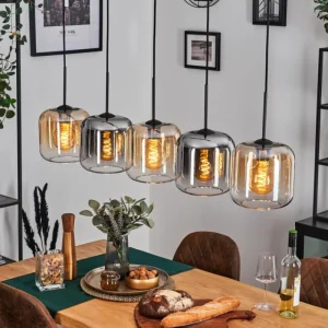 hofstein Lauden Suspension Ambre, Clair, Fumé, 5 lumières* Lampes Modernes