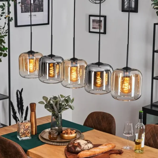 hofstein Lauden Suspension Ambre, Clair, Fumé, 5 lumières* Lampes Modernes