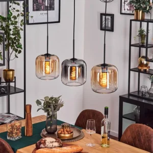 hofstein Lauden Suspension Ambre, Clair, Fumé, 3 lumières* Lampes Modernes