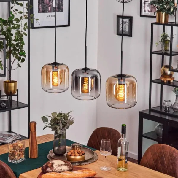 hofstein Lauden Suspension Ambre, Clair, Fumé, 3 lumières* Lampes Modernes