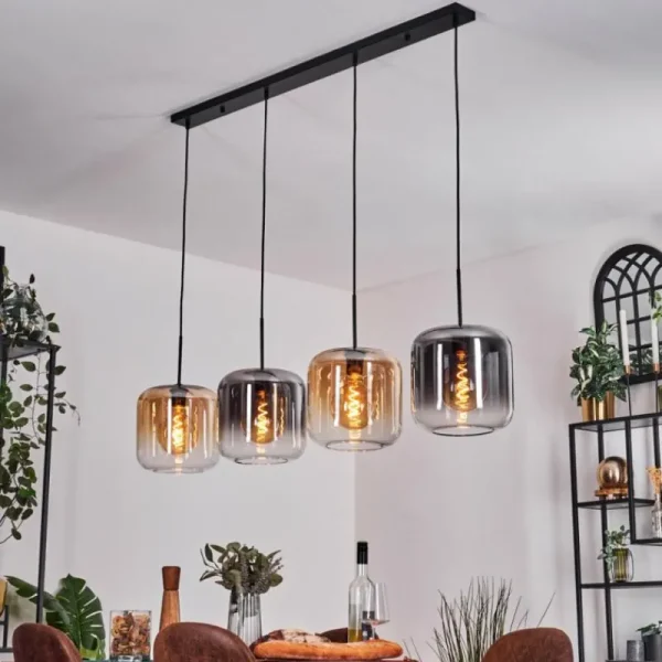 hofstein Lauden Suspension Ambre, Clair, Fumé, 4 lumières* Lampes Modernes