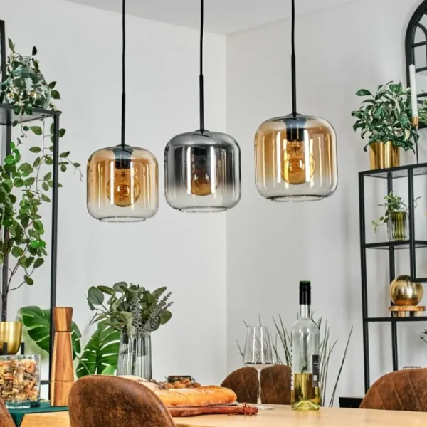 hofstein Lauden Suspension Ambre, Clair, Fumé, 3 lumières* Lampes Modernes