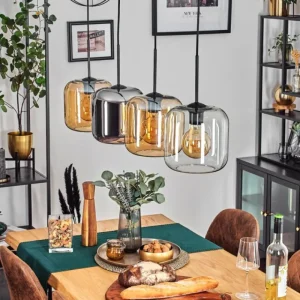 hofstein Lauden Suspension Ambre, Chrome, Clair, 4 lumières* Lampes En Verre