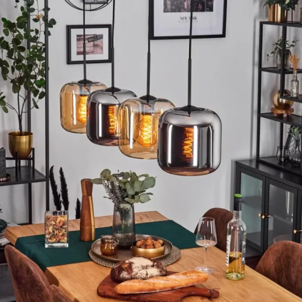 hofstein Lauden Suspension Noir, 4 lumières* Lampes En Verre