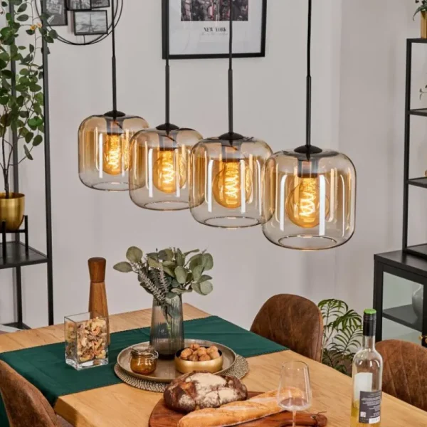 hofstein Lauden Suspension Noir, 4 lumières* Lampes En Verre