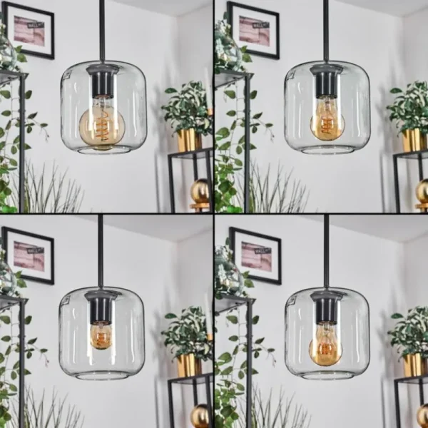 hofstein Lauden Suspension Noir, 3 lumières* Lampes En Verre