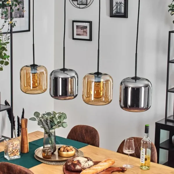 hofstein Lauden Suspension Noir, 4 lumières* Lampes En Verre