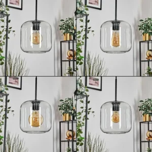 hofstein Lauden Suspension Noir, 4 lumières* Lampes En Verre