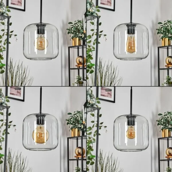 hofstein Lauden Suspension Noir, 4 lumières* Lampes En Verre