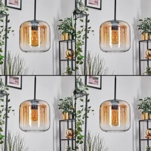 hofstein Lauden Suspension Noir, 4 lumières* Lampes En Verre