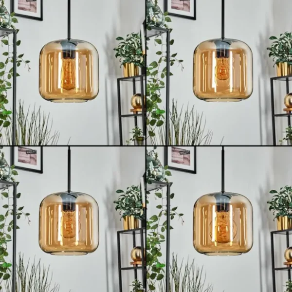 hofstein Lauden Suspension Noir, 4 lumières* Lampes En Verre