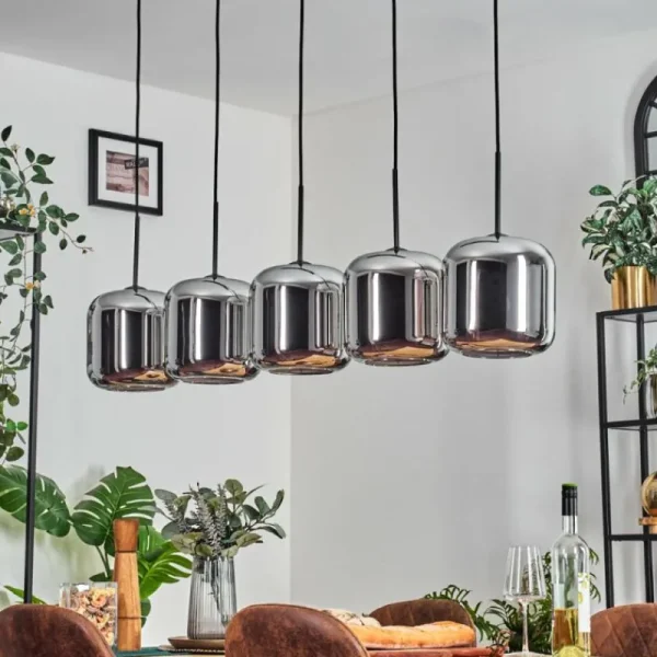 hofstein Lauden Suspension Noir, 5 lumières* Lampes En Verre
