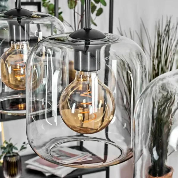 hofstein Lauden Suspension Noir, 4 lumières* Lampes En Verre