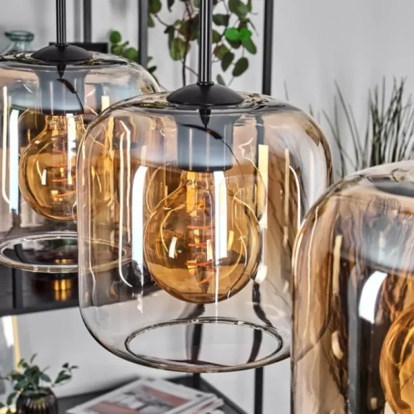 hofstein Lauden Suspension Noir, 4 lumières* Lampes En Verre