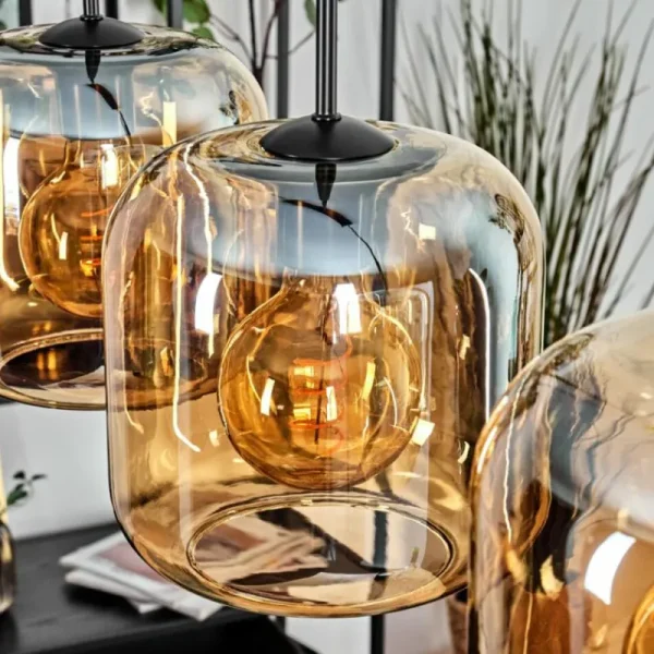 hofstein Lauden Suspension Noir, 4 lumières* Lampes En Verre