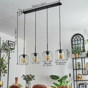 hofstein Lauden Suspension Noir, 4 lumières* Lampes En Verre