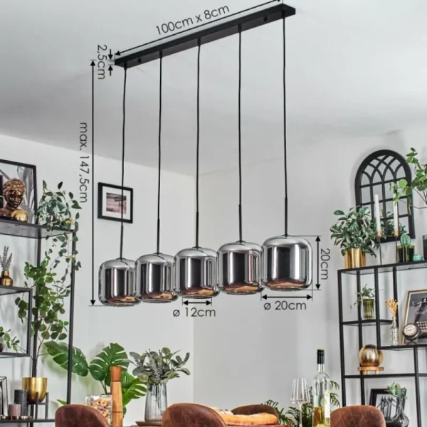 hofstein Lauden Suspension Noir, 5 lumières* Lampes En Verre