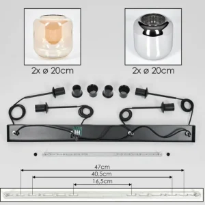 hofstein Lauden Suspension Noir, 4 lumières* Lampes En Verre
