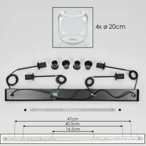 hofstein Lauden Suspension Noir, 4 lumières* Lampes En Verre