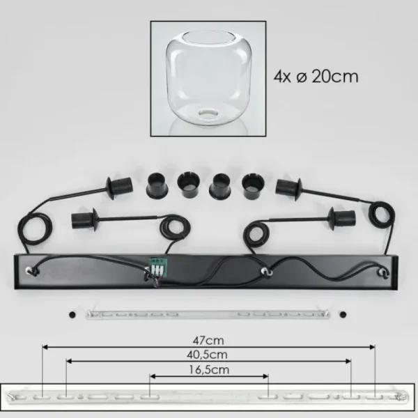 hofstein Lauden Suspension Noir, 4 lumières* Lampes En Verre