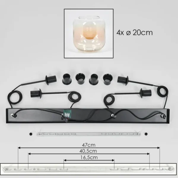 hofstein Lauden Suspension Noir, 4 lumières* Lampes En Verre