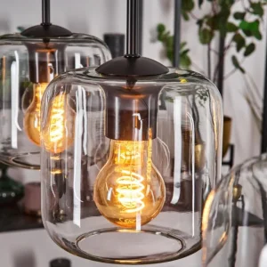 hofstein Lauden Suspension Noir, 3 lumières* Lampes En Verre
