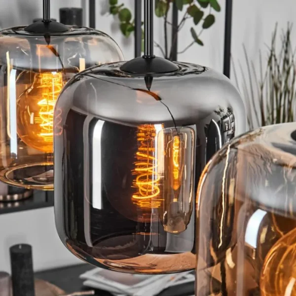 hofstein Lauden Suspension Noir, 4 lumières* Lampes En Verre