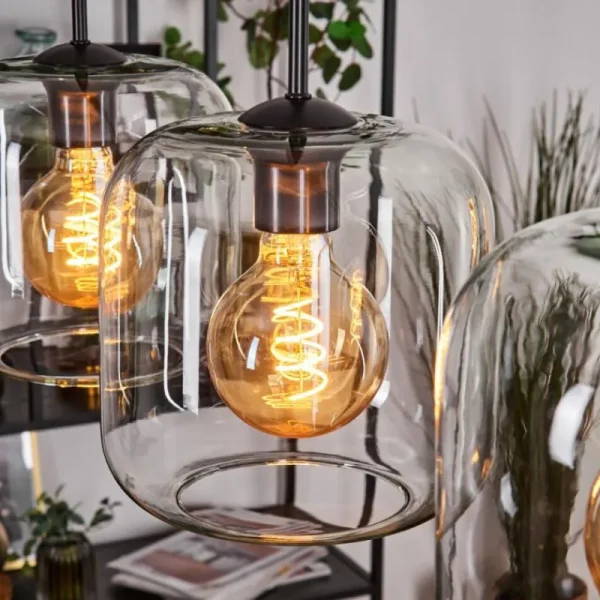 hofstein Lauden Suspension Noir, 4 lumières* Lampes En Verre