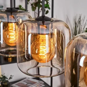 hofstein Lauden Suspension Noir, 4 lumières* Lampes En Verre