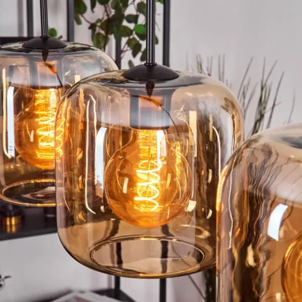 hofstein Lauden Suspension Noir, 4 lumières* Lampes En Verre