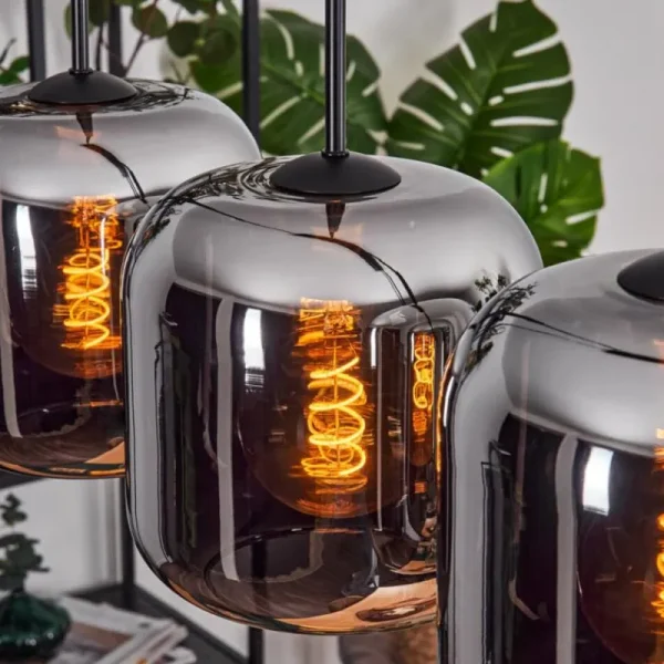 hofstein Lauden Suspension Noir, 5 lumières* Lampes En Verre