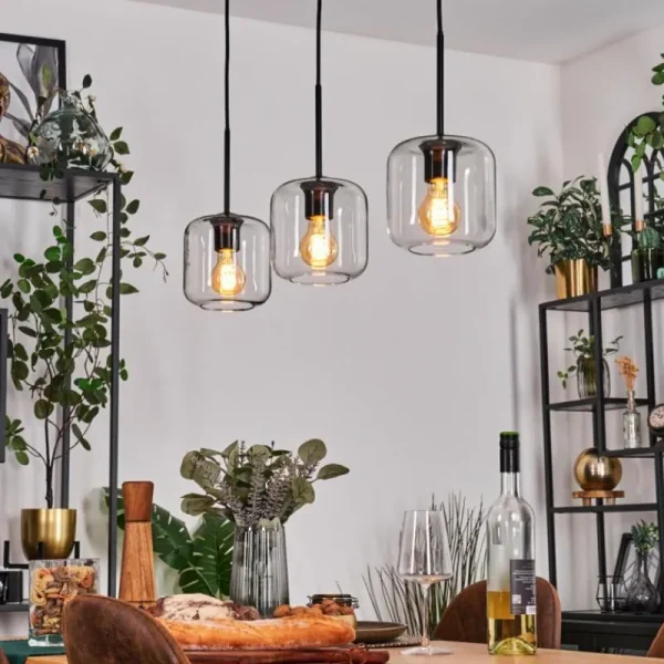 hofstein Lauden Suspension Noir, 3 lumières* Lampes En Verre