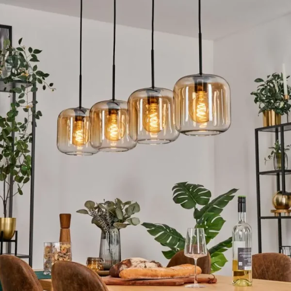 hofstein Lauden Suspension Noir, 4 lumières* Lampes En Verre