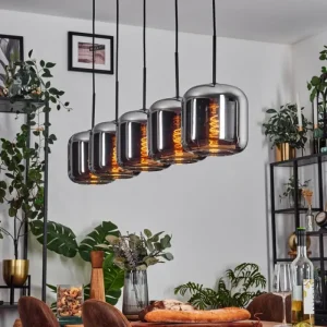 hofstein Lauden Suspension Noir, 5 lumières* Lampes En Verre