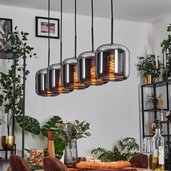 hofstein Lauden Suspension Noir, 5 lumières* Lampes En Verre