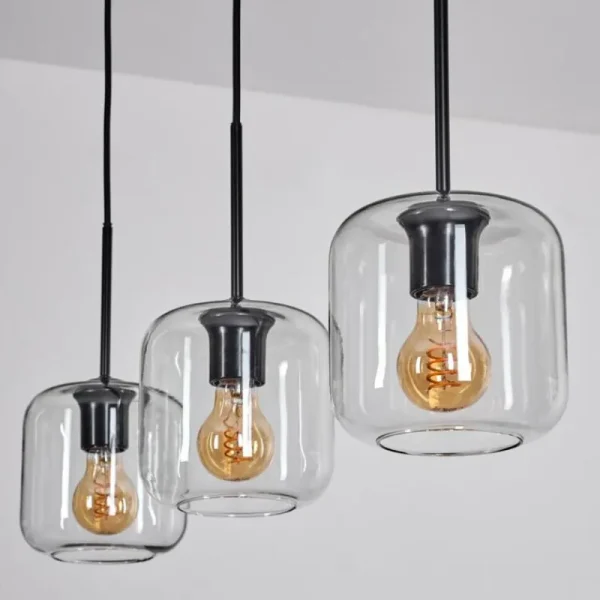 hofstein Lauden Suspension Noir, 3 lumières* Lampes En Verre