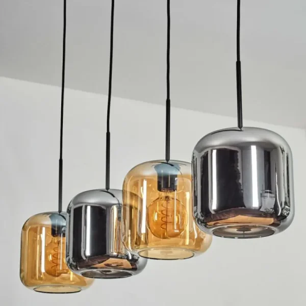 hofstein Lauden Suspension Noir, 4 lumières* Lampes En Verre