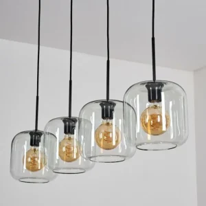 hofstein Lauden Suspension Noir, 4 lumières* Lampes En Verre