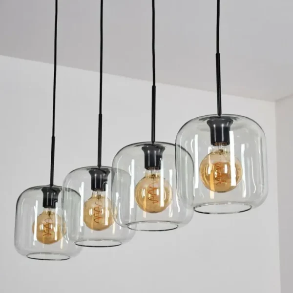 hofstein Lauden Suspension Noir, 4 lumières* Lampes En Verre