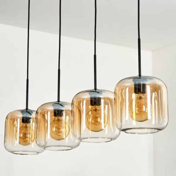 hofstein Lauden Suspension Noir, 4 lumières* Lampes En Verre
