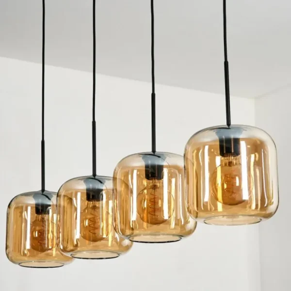 hofstein Lauden Suspension Noir, 4 lumières* Lampes En Verre