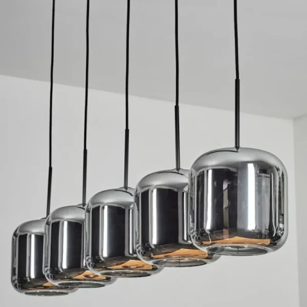 hofstein Lauden Suspension Noir, 5 lumières* Lampes En Verre
