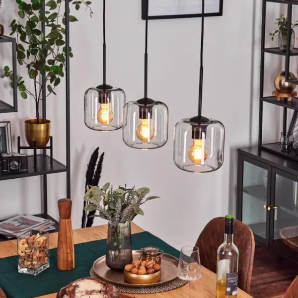 hofstein Lauden Suspension Noir, 3 lumières* Lampes En Verre