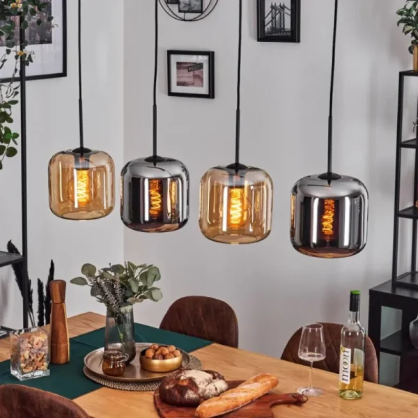 hofstein Lauden Suspension Noir, 4 lumières* Lampes En Verre