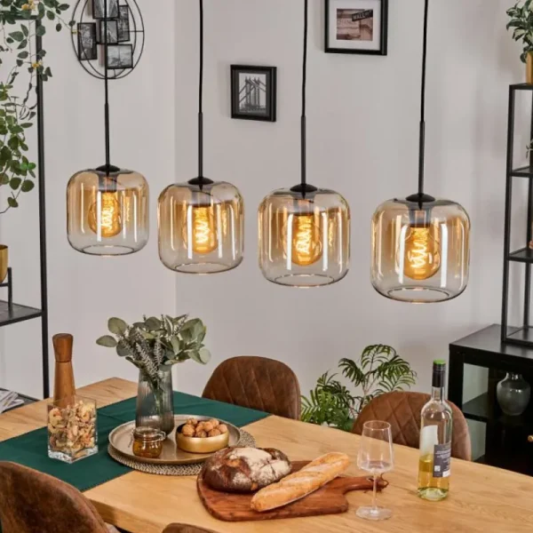 hofstein Lauden Suspension Noir, 4 lumières* Lampes En Verre